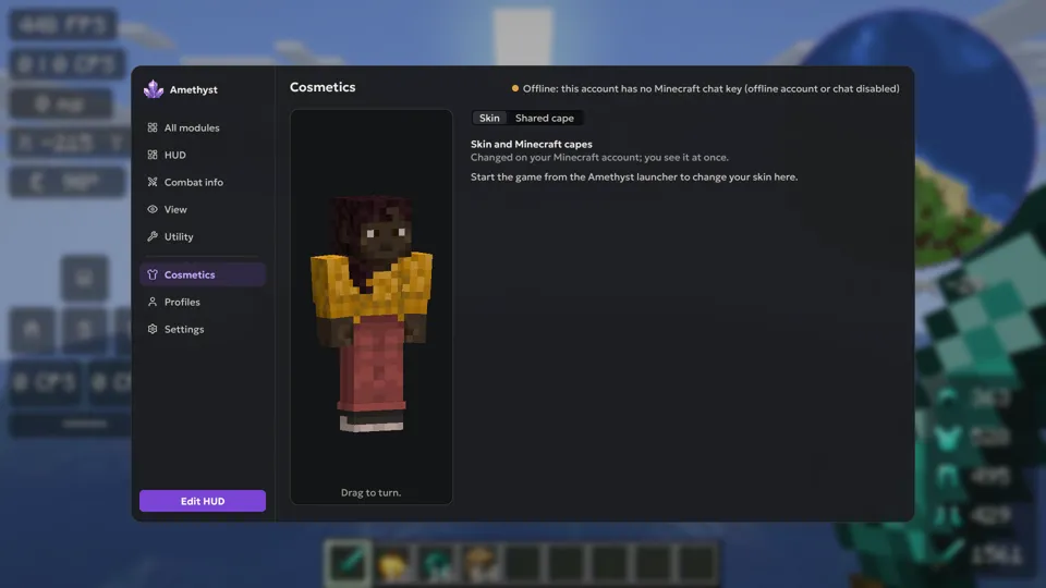 The Cosmetics page with a 3D skin preview