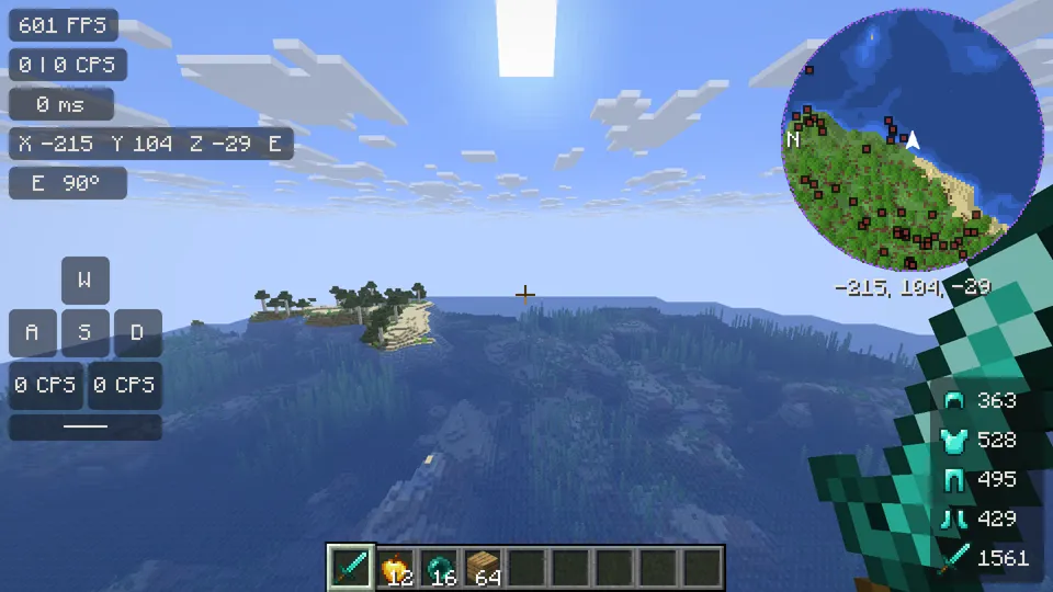 The HUD with the round minimap marked, top right