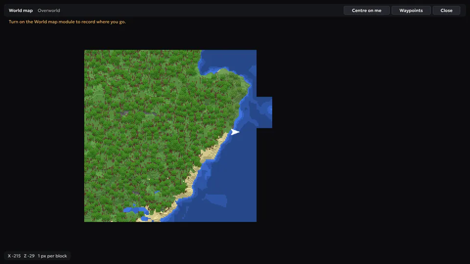 The full-screen world map of a coastline